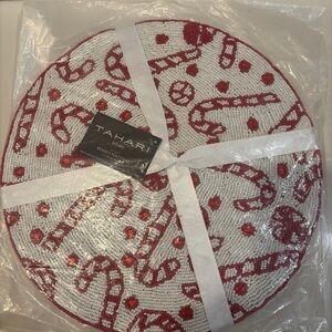 Beaded Holiday Placemats set of 2 Candy Cane Christmas New Tahari